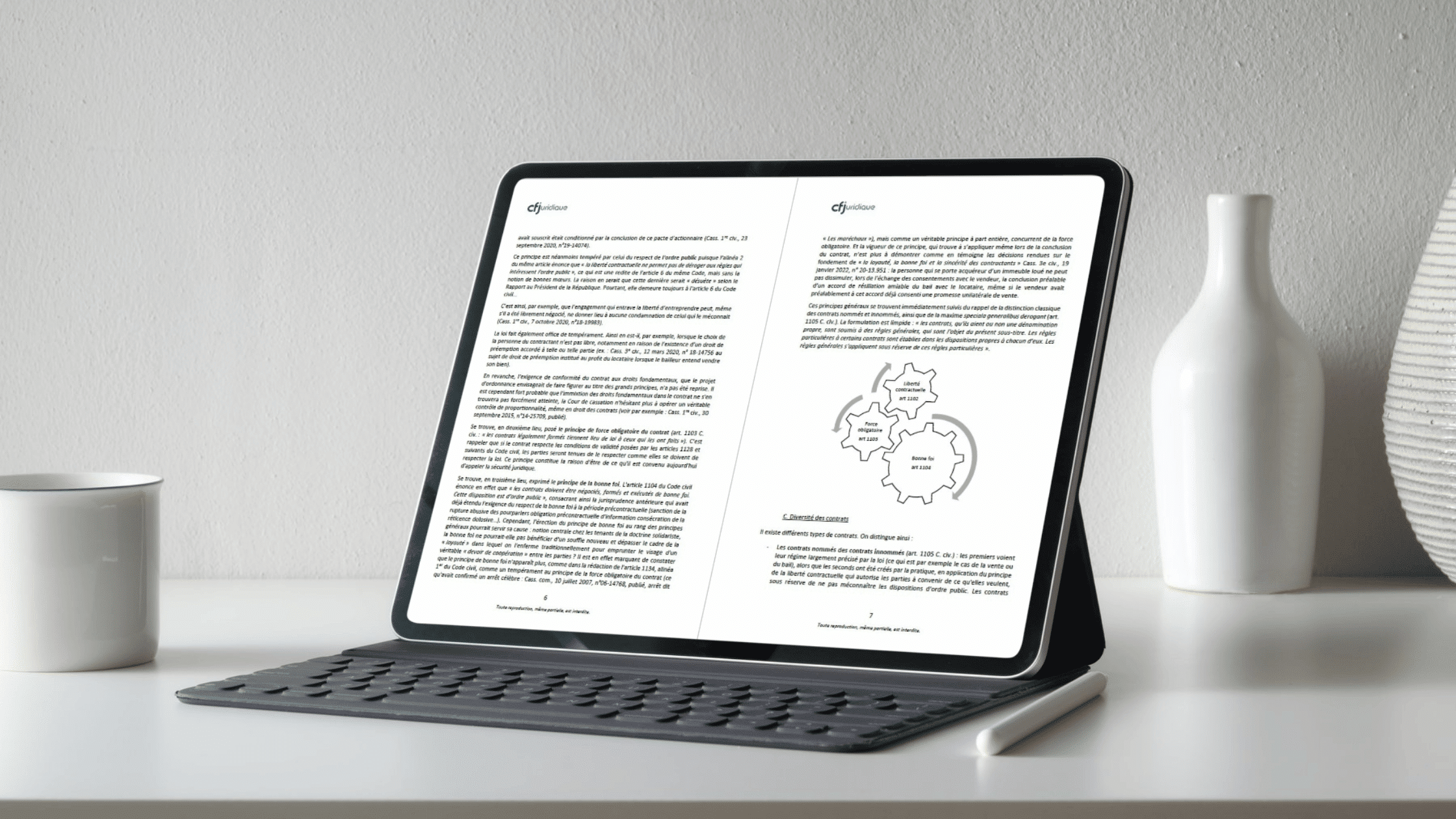 Tablette affichant un manuel de cours